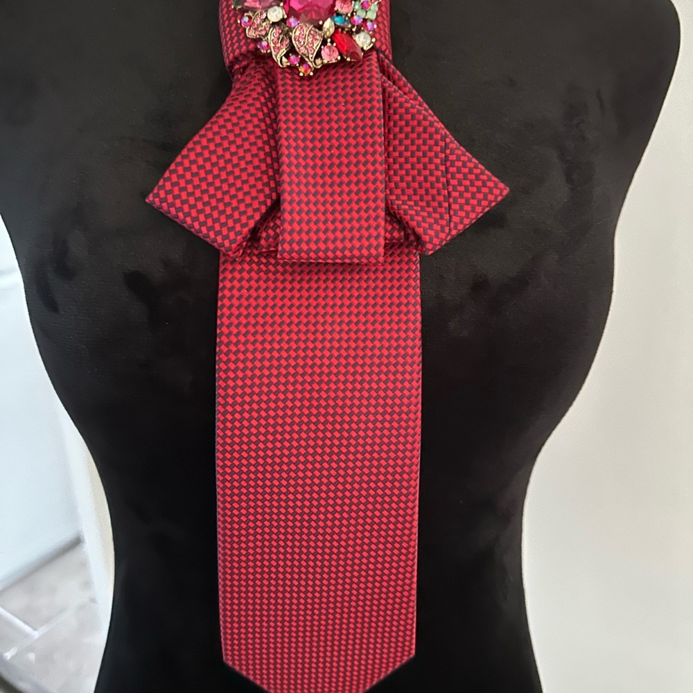OOAK Neck Tie Necklace with Brilliant Color Stones Brooch - Picture 12 of 14